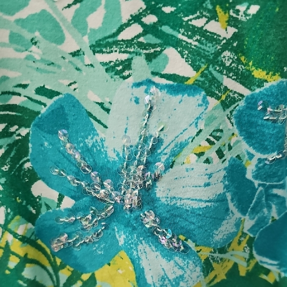 Ruby Rd. Aqua and Lime Floral Kids Tee - Picture 5 of 6